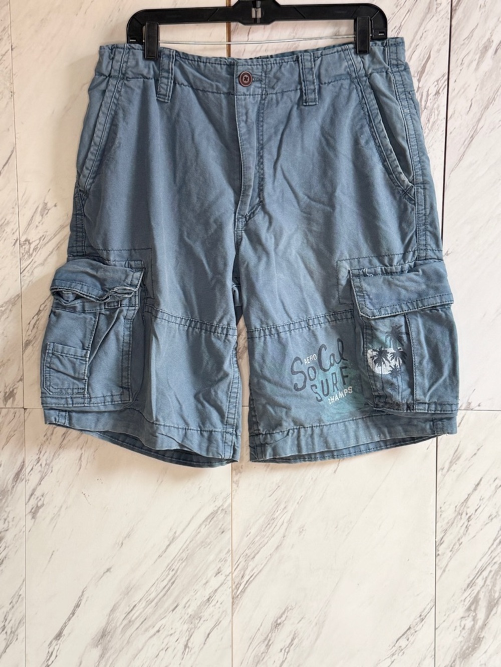 3/$60 Aeropostale So Cal Surf Champs Blue Cargo Shorts SZ 34